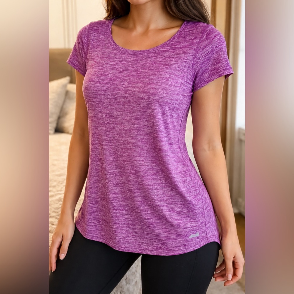 AVIA Heathered Purple Athletic Top – Short Sleeve Activewear